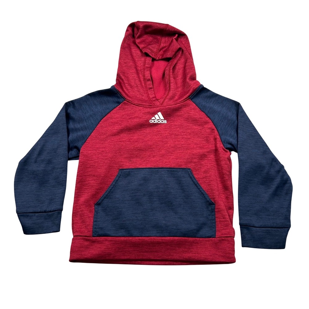 Adidas Kids Hoodie Red Navy Blue Raglan Pullover Sweatshirt Size 5